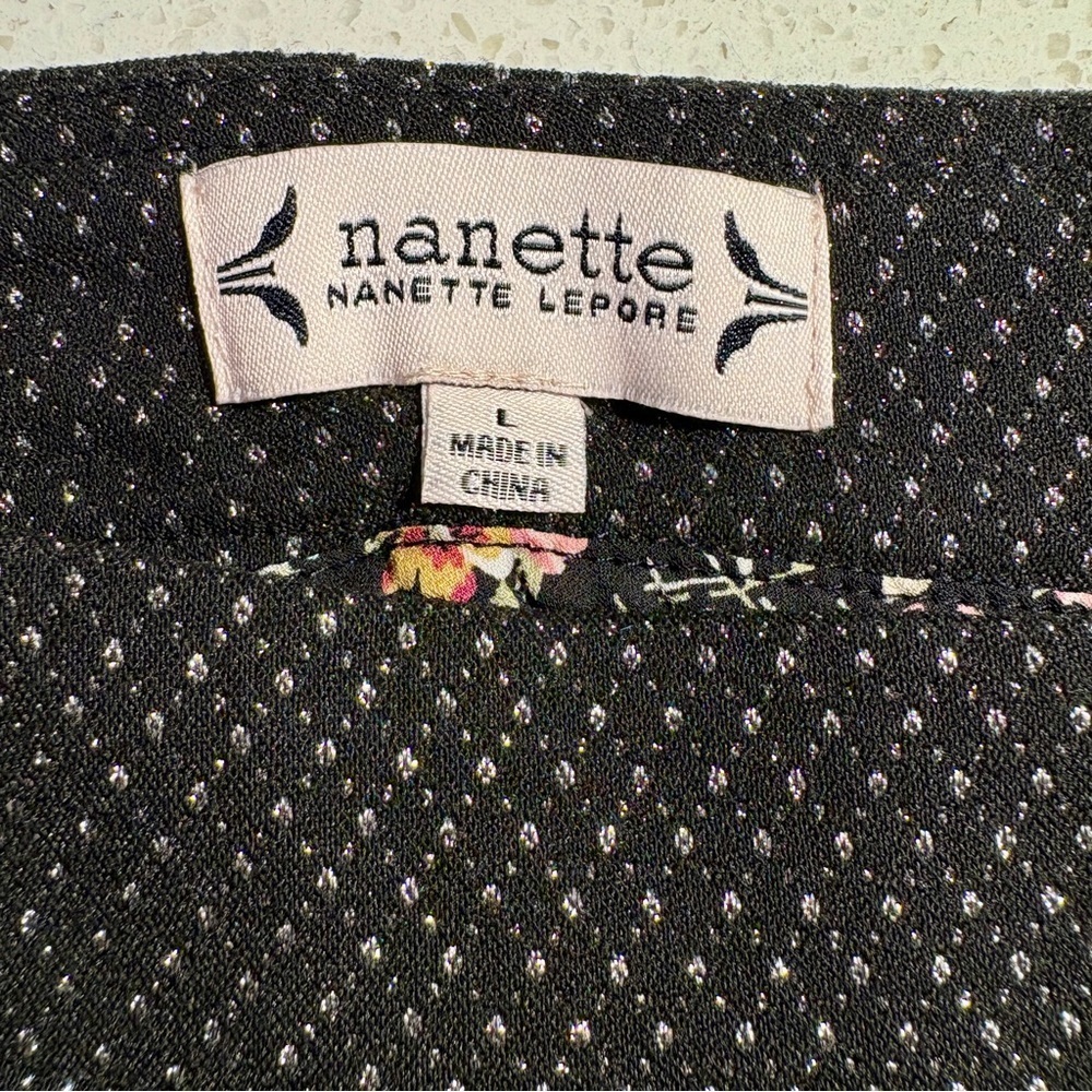 NWT Nanette Lepore Black with Silver Sparkle Pattern Pull On Pant Size Large - Picture 5 of 8
